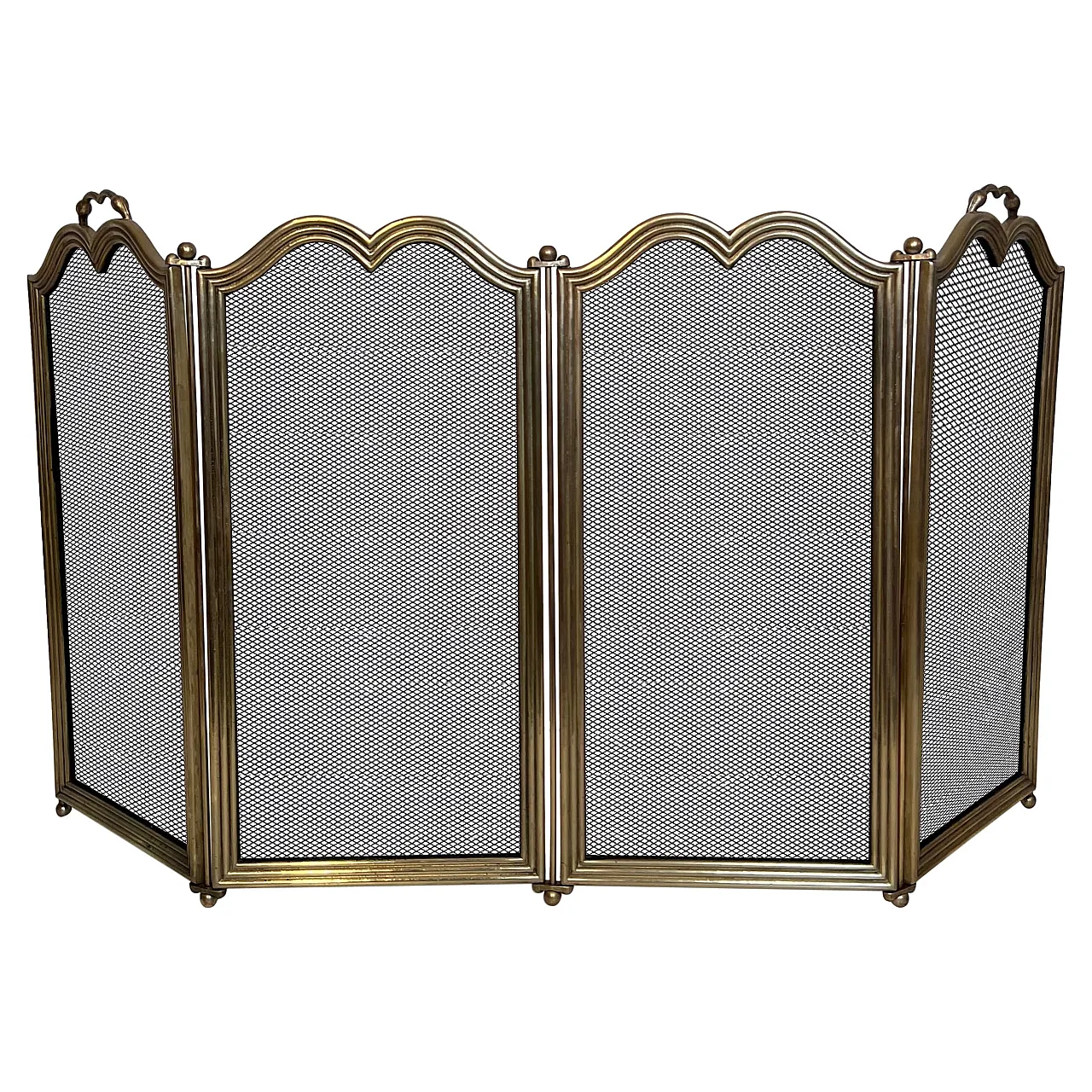 4-panel fireplace screen in brass and grille, 1970s 1