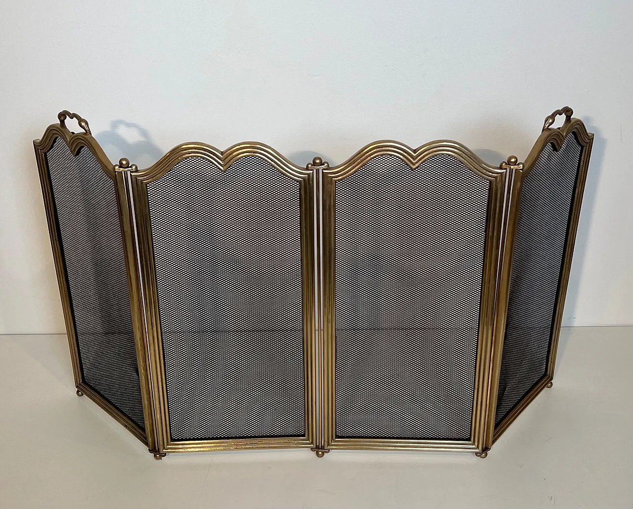 4-panel fireplace screen in brass and grille, 1970s 2
