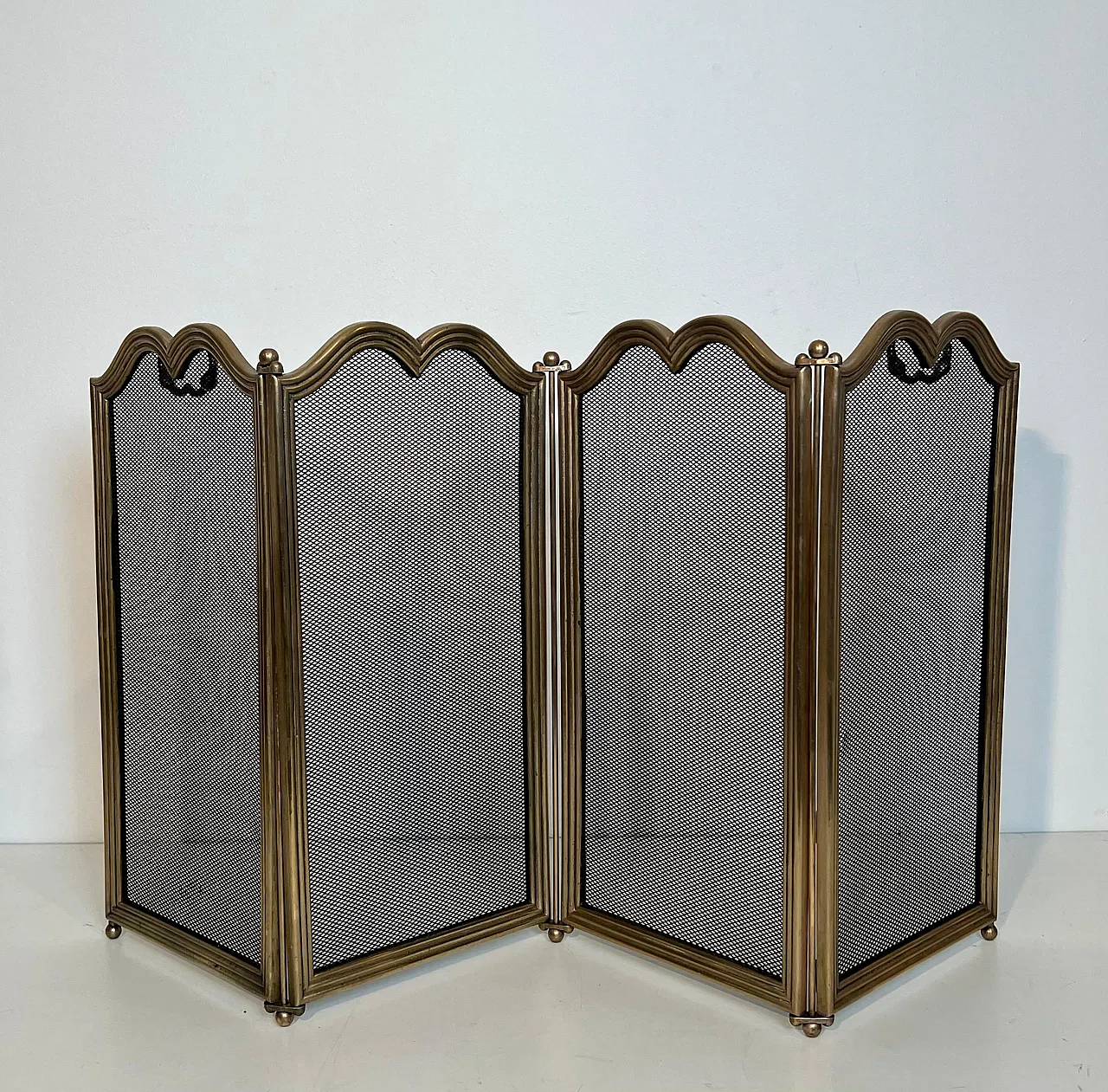 4-panel fireplace screen in brass and grille, 1970s 3