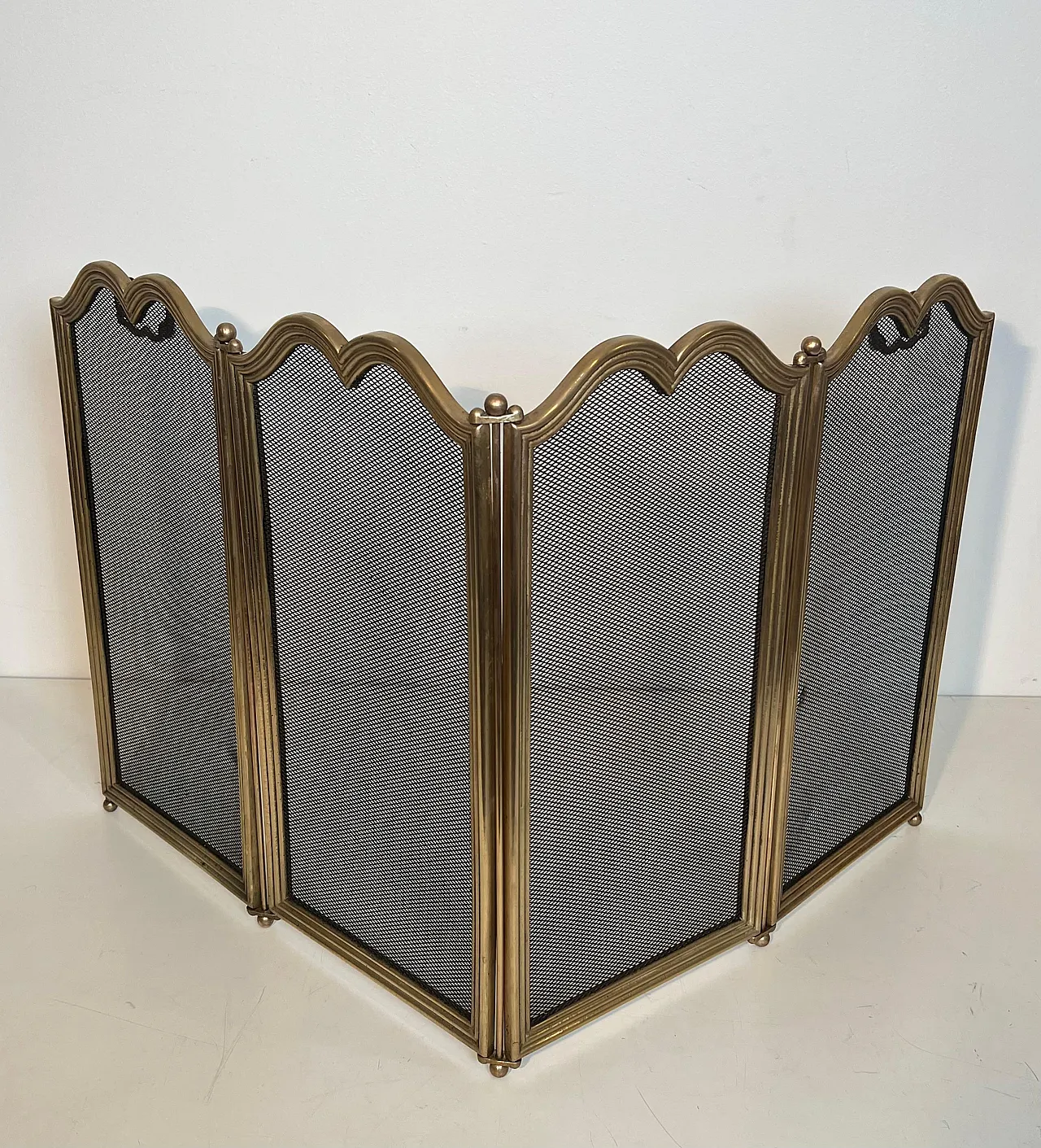 4-panel fireplace screen in brass and grille, 1970s 4