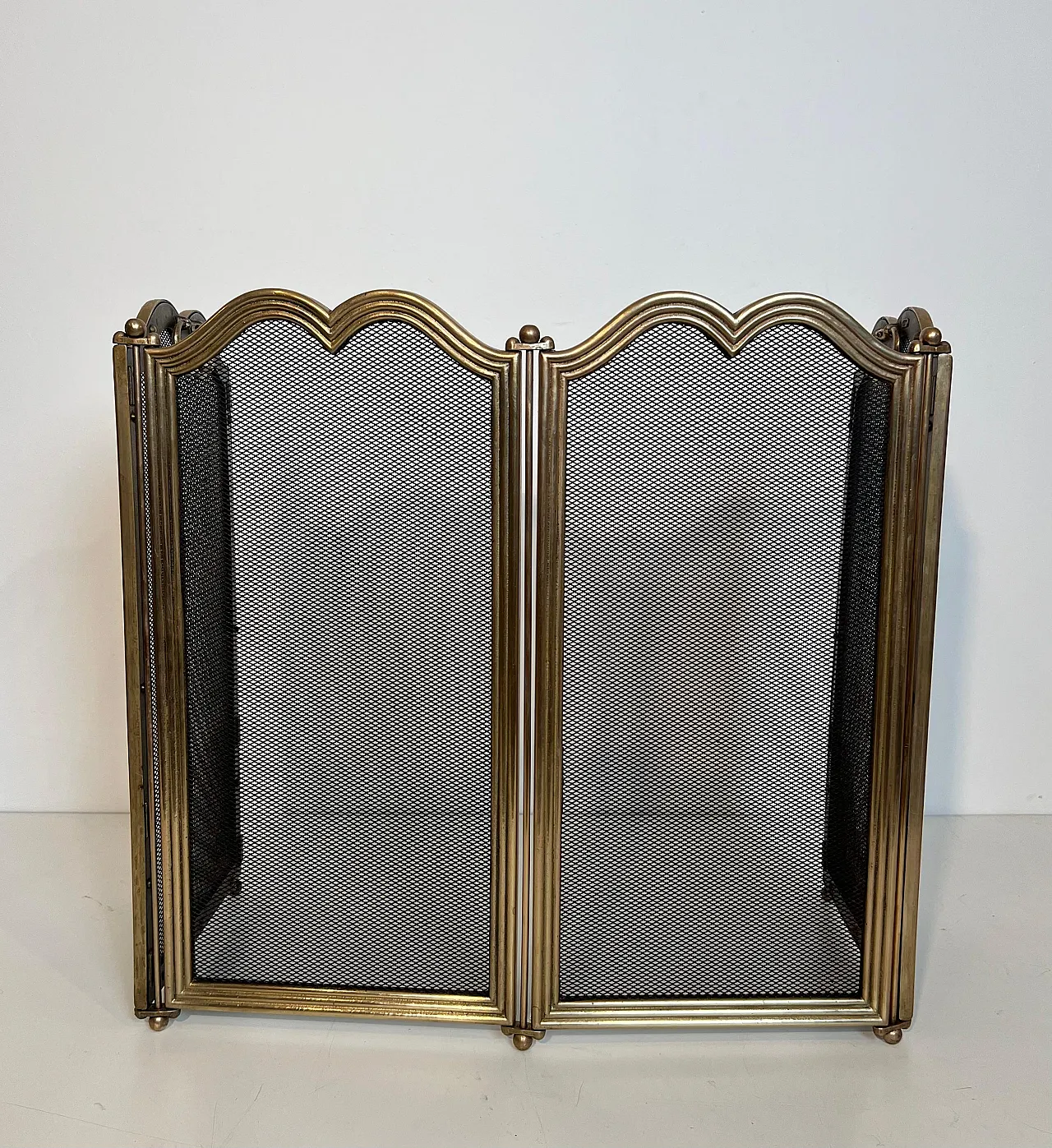 4-panel fireplace screen in brass and grille, 1970s 5