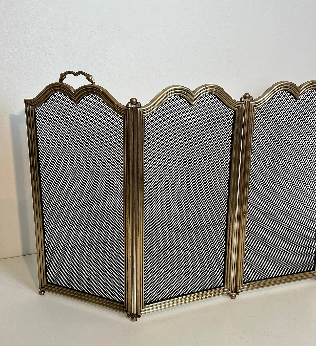 4-panel fireplace screen in brass and grille, 1970s 6
