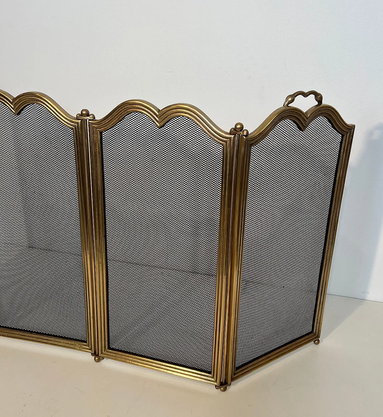 4-panel fireplace screen in brass and grille, 1970s 7