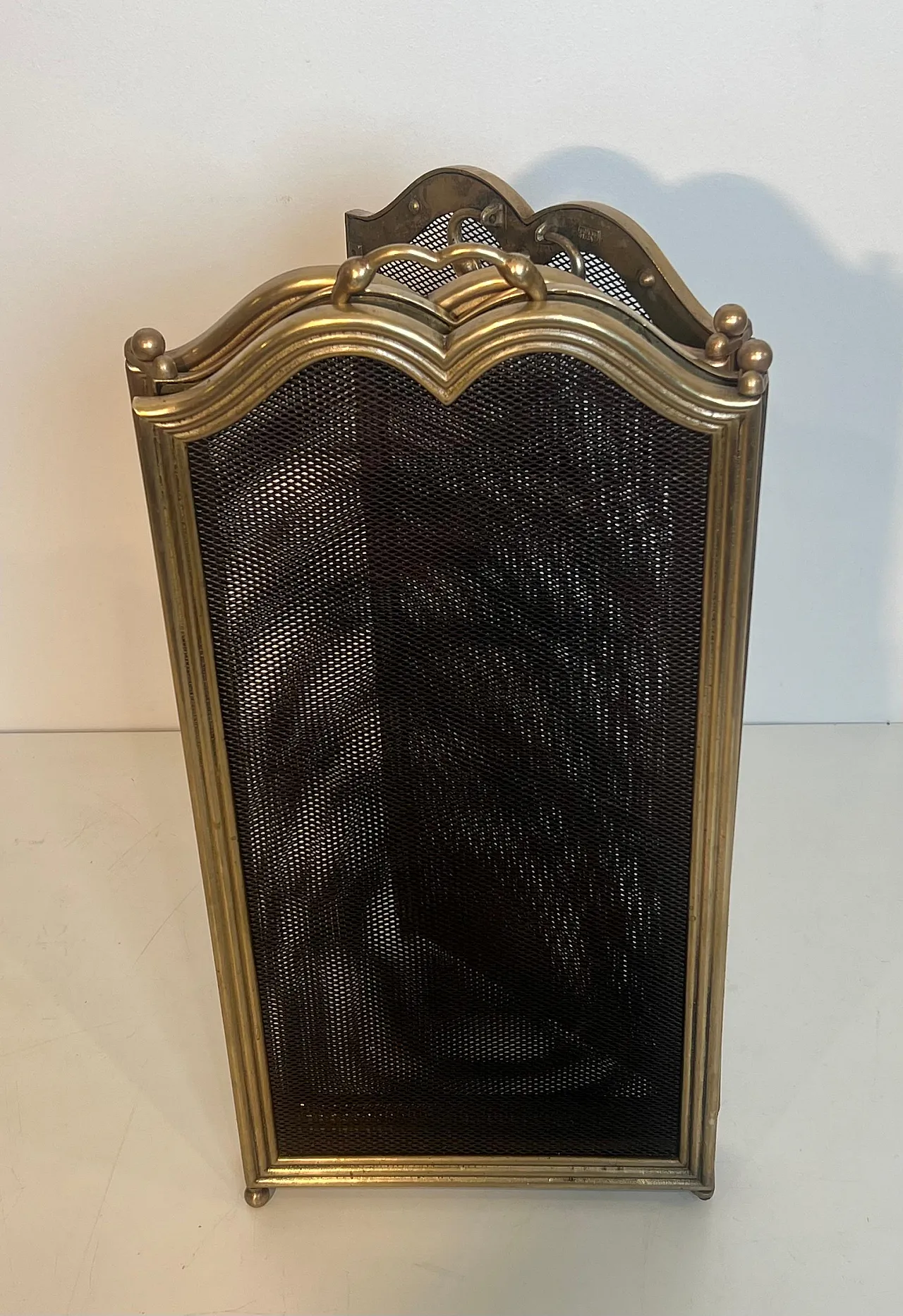 4-panel fireplace screen in brass and grille, 1970s 8