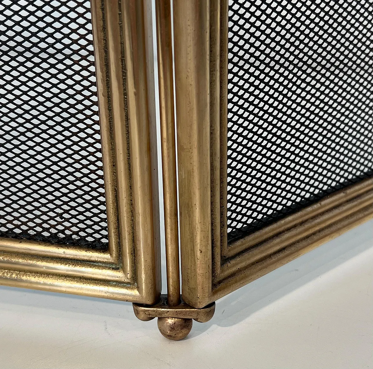 4-panel fireplace screen in brass and grille, 1970s 12