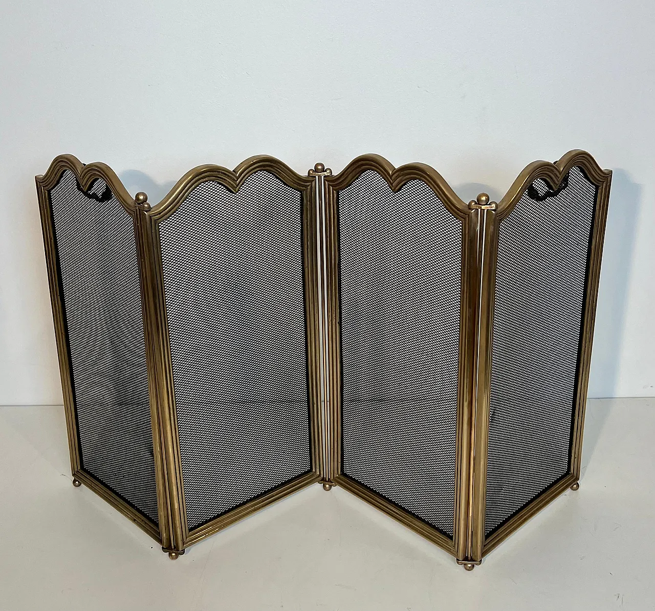 4-panel fireplace screen in brass and grille, 1970s 13