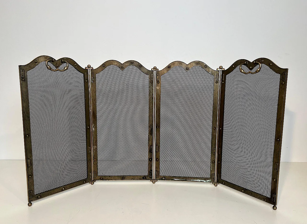 4-panel fireplace screen in brass and grille, 1970s 14