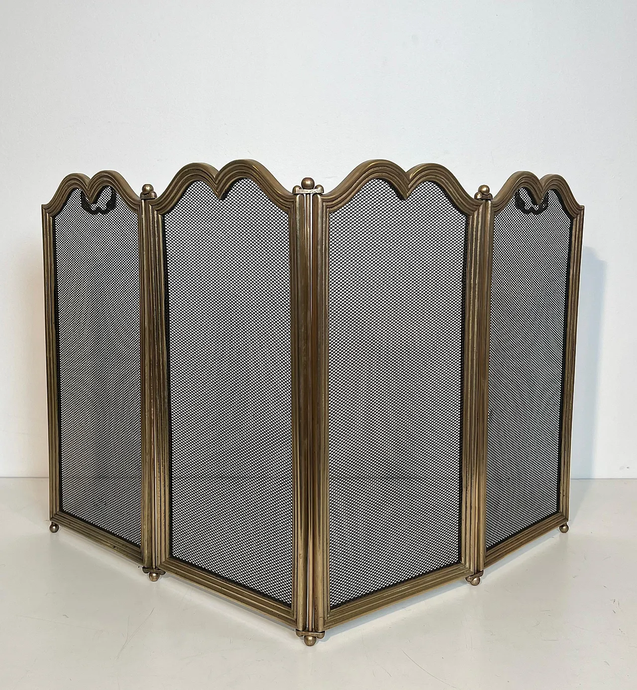 4-panel fireplace screen in brass and grille, 1970s 18