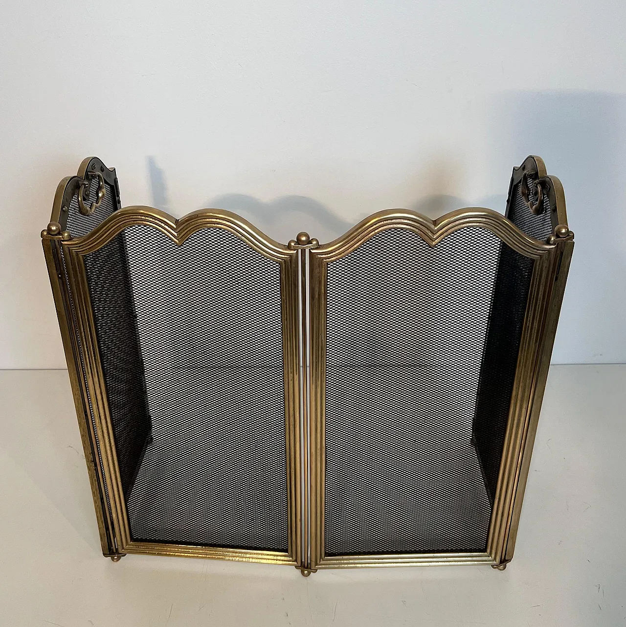 4-panel fireplace screen in brass and grille, 1970s 19