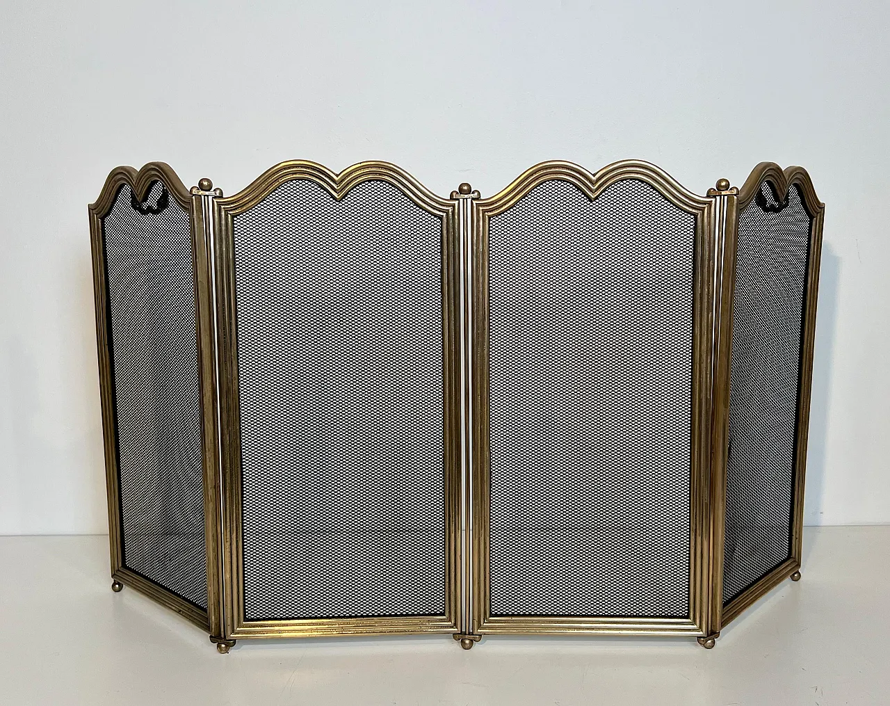 4-panel fireplace screen in brass and grille, 1970s 20