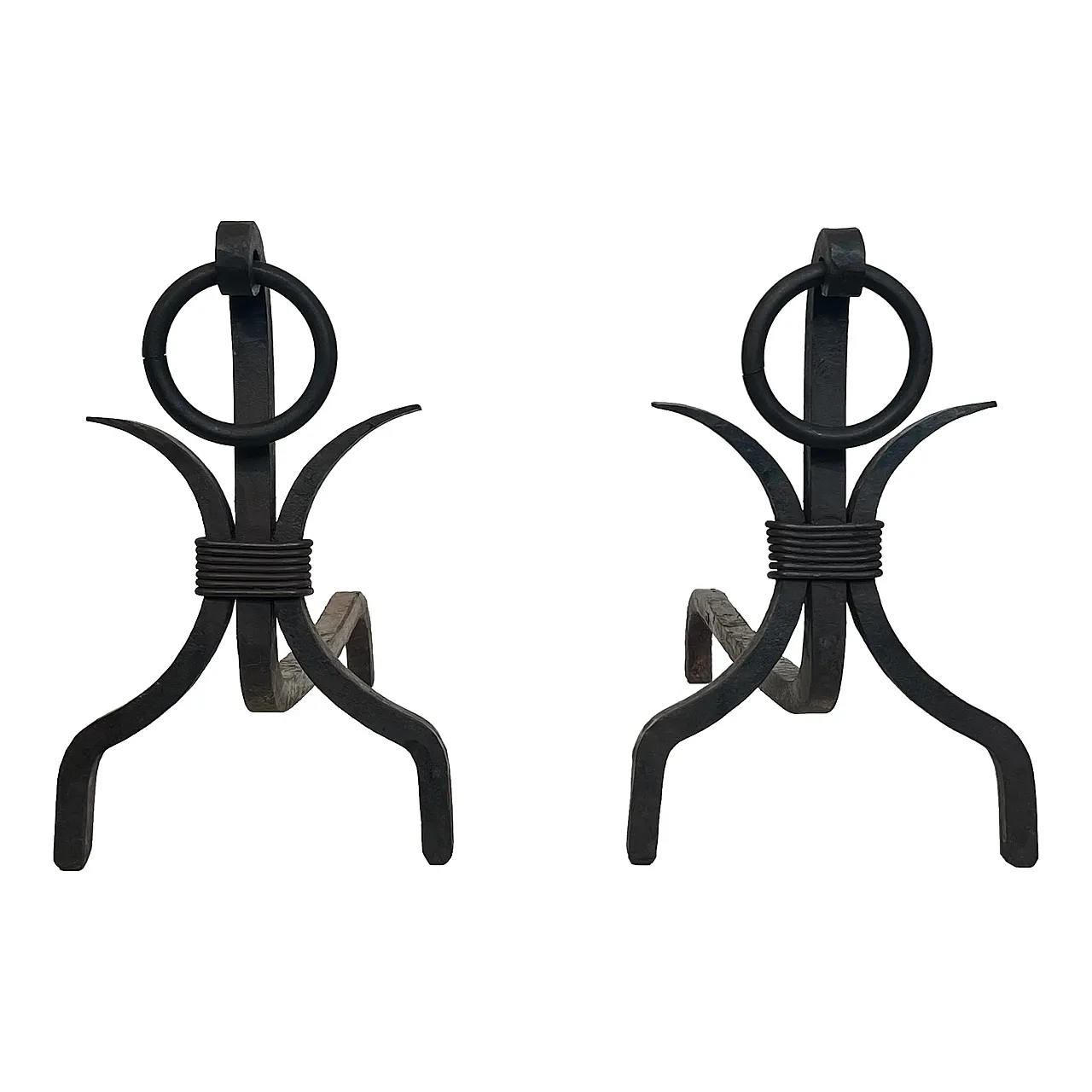 Coppia di androni modernisti in ferro battuto, anni '40 1