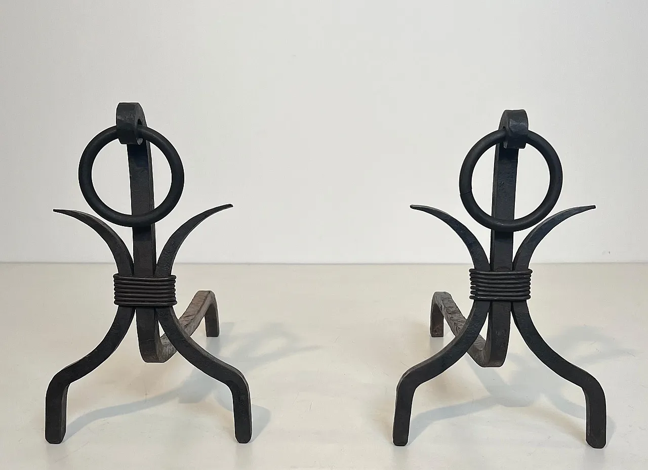 Coppia di androni modernisti in ferro battuto, anni '40 12