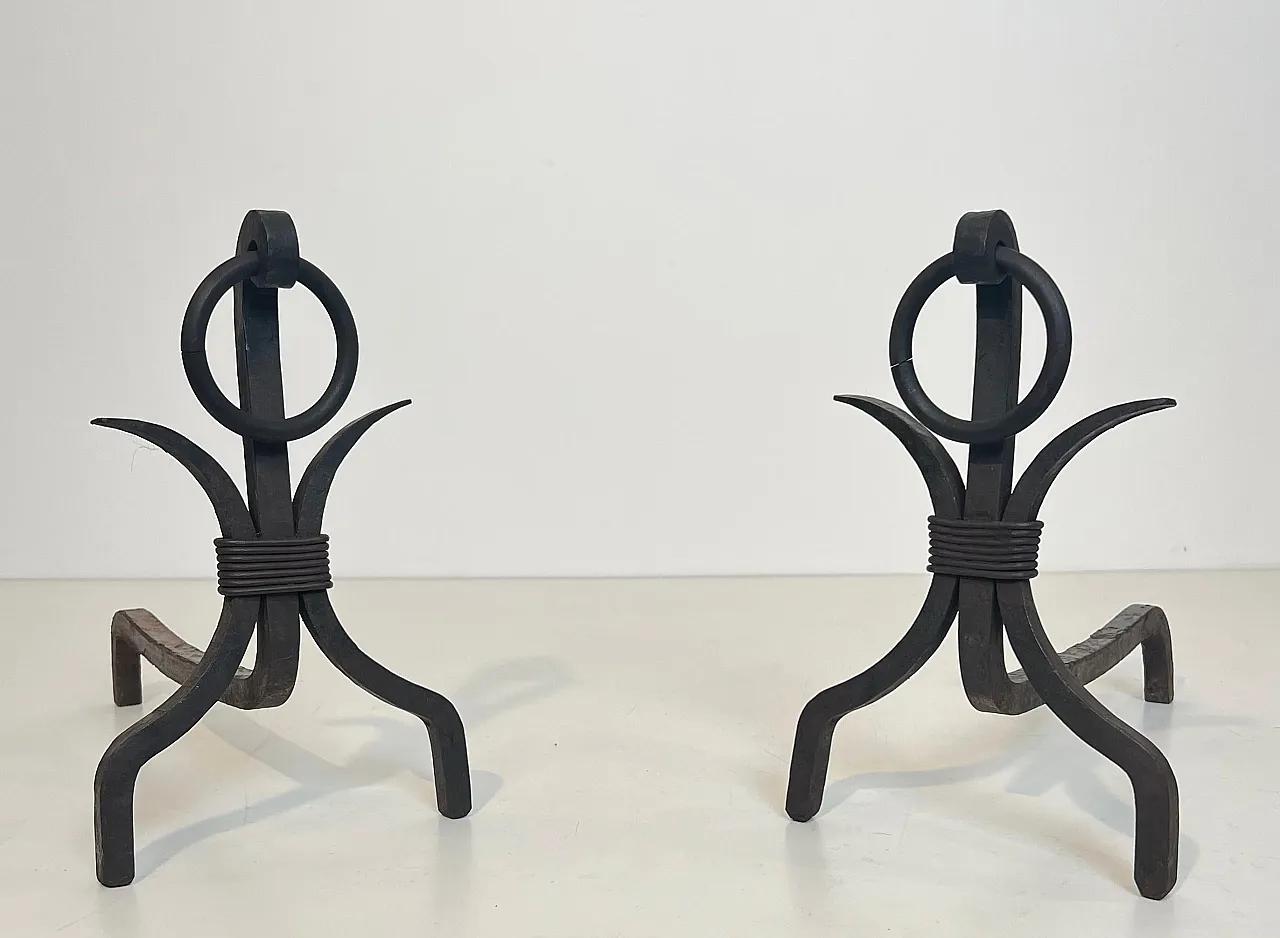 Coppia di androni modernisti in ferro battuto, anni '40 13