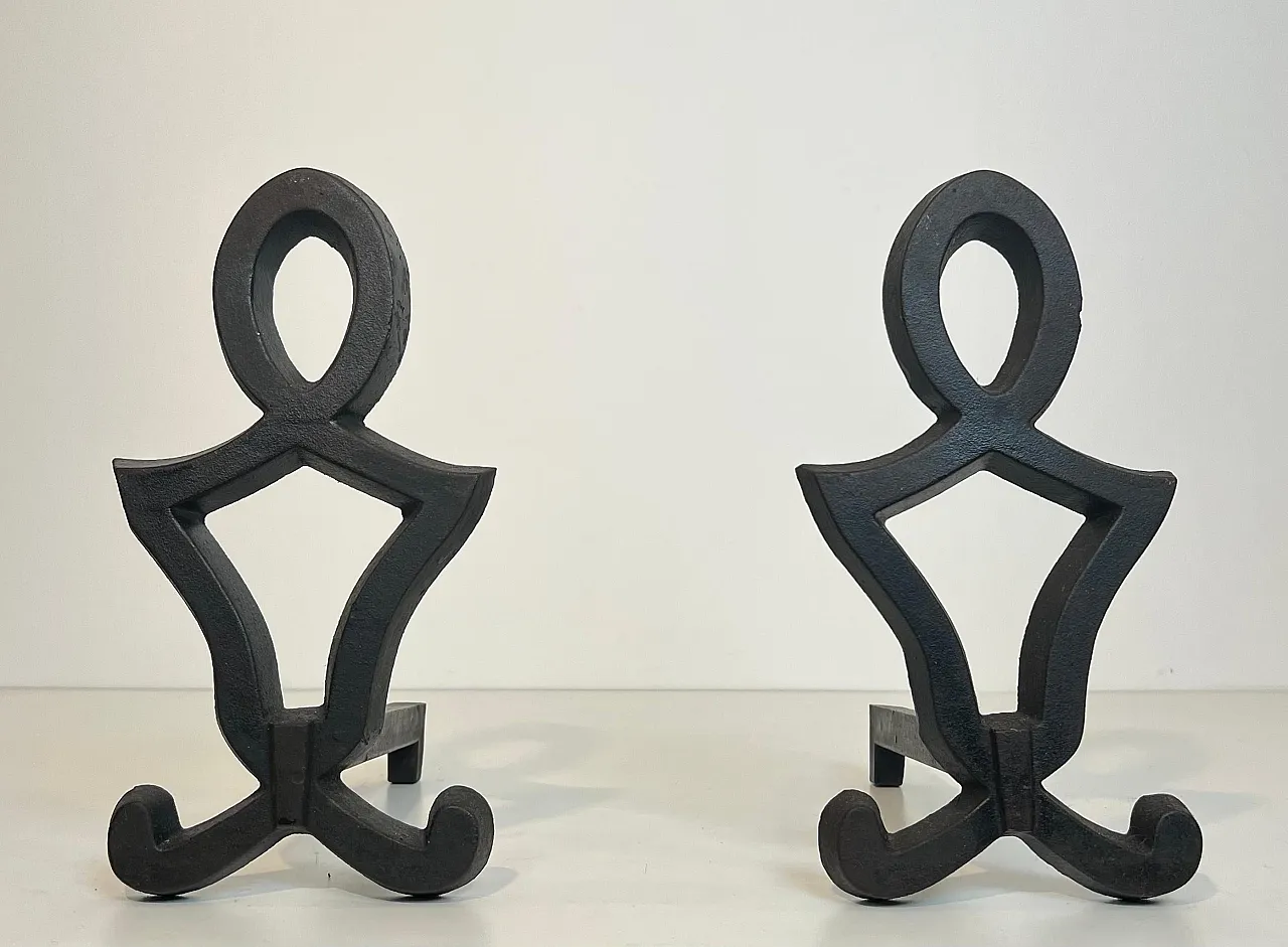 Pair of cast iron and wrought iron hallways by Raymond Subes, 1950s 3