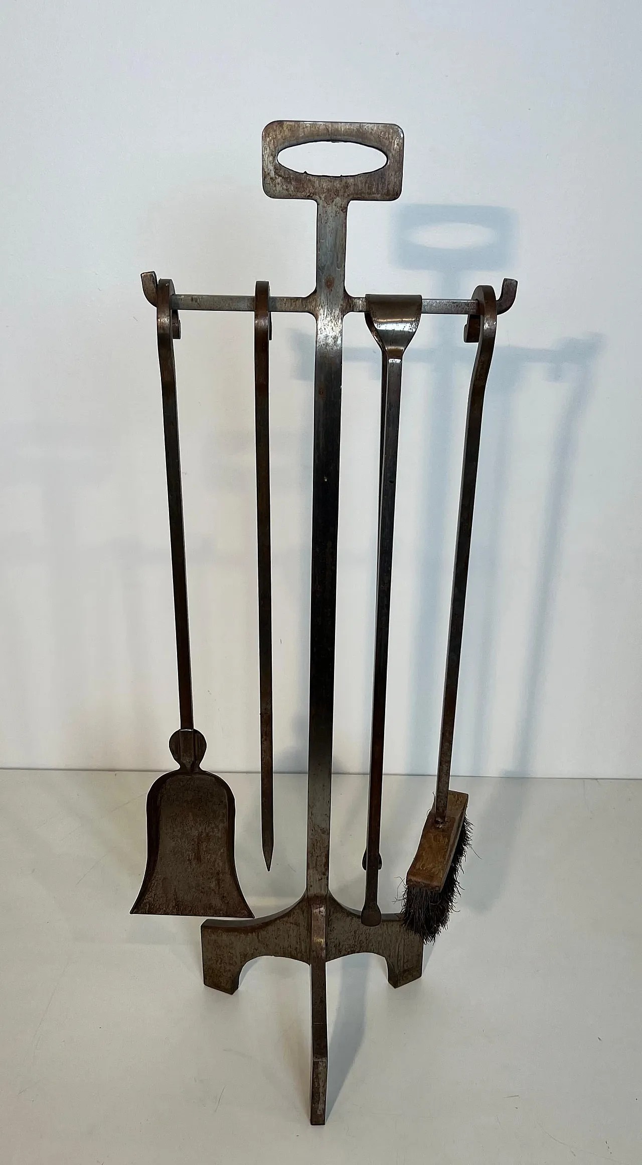 Modernist steel fireplace tools on stand, 1970s 3