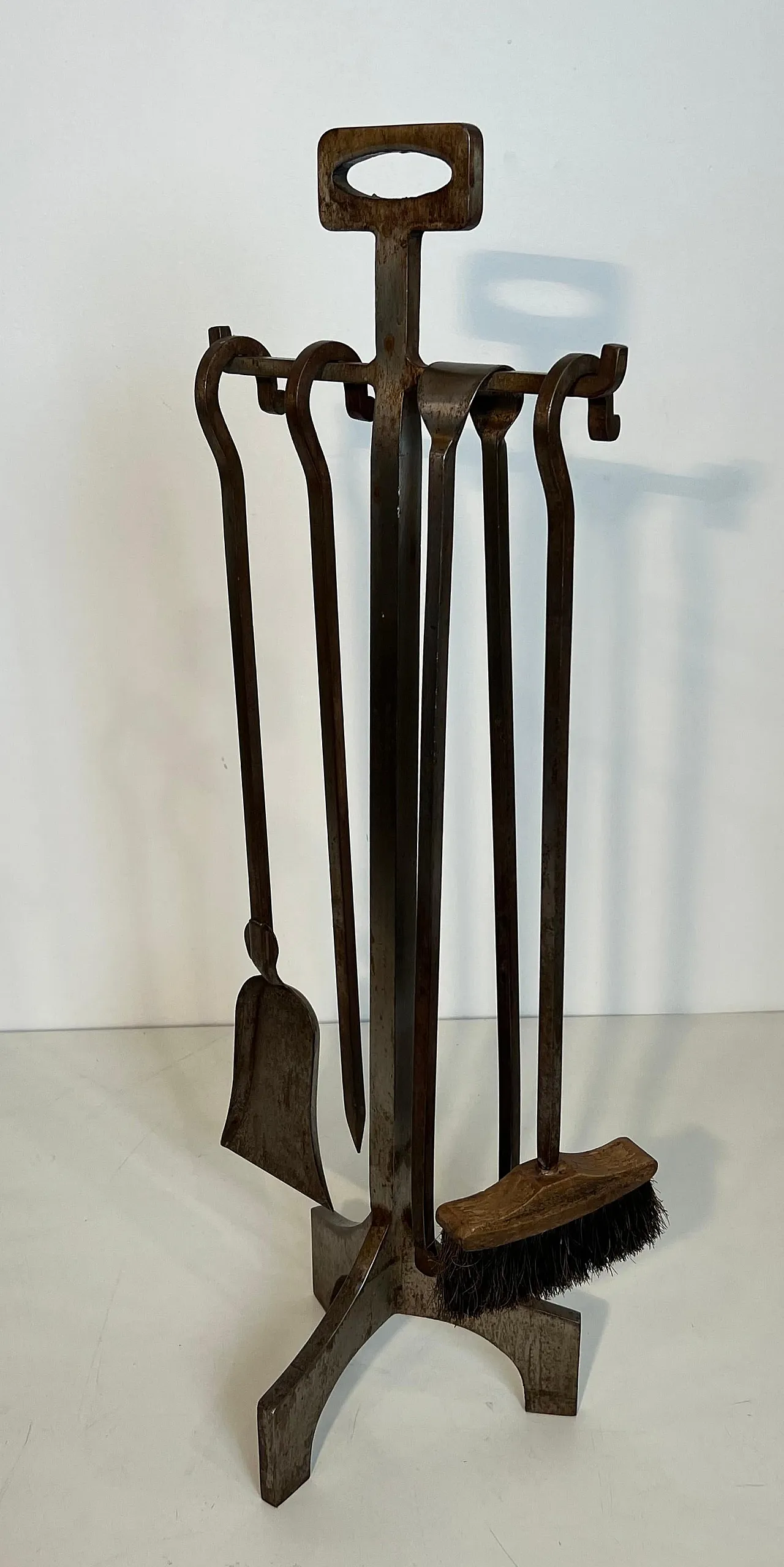 Modernist steel fireplace tools on stand, 1970s 5