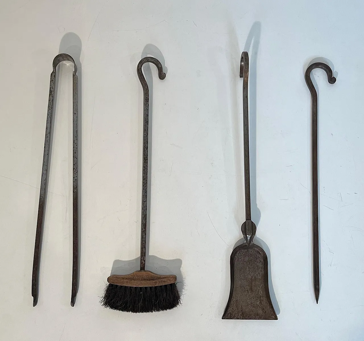 Modernist steel fireplace tools on stand, 1970s 11