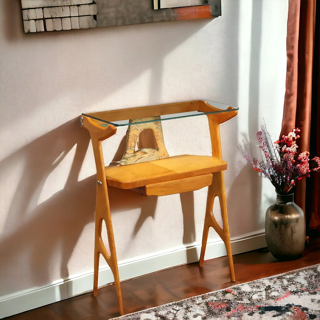 Console table in beech and ash veneer, 1950s 10