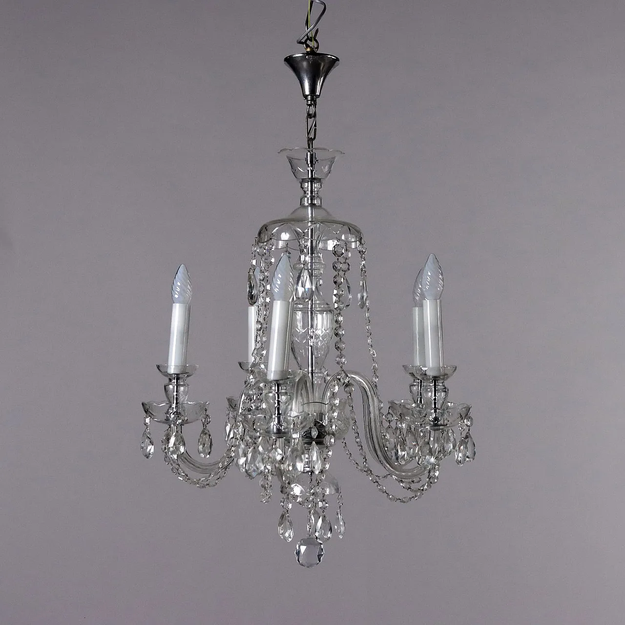 Five-light crystal and cut glass chandelier 7
