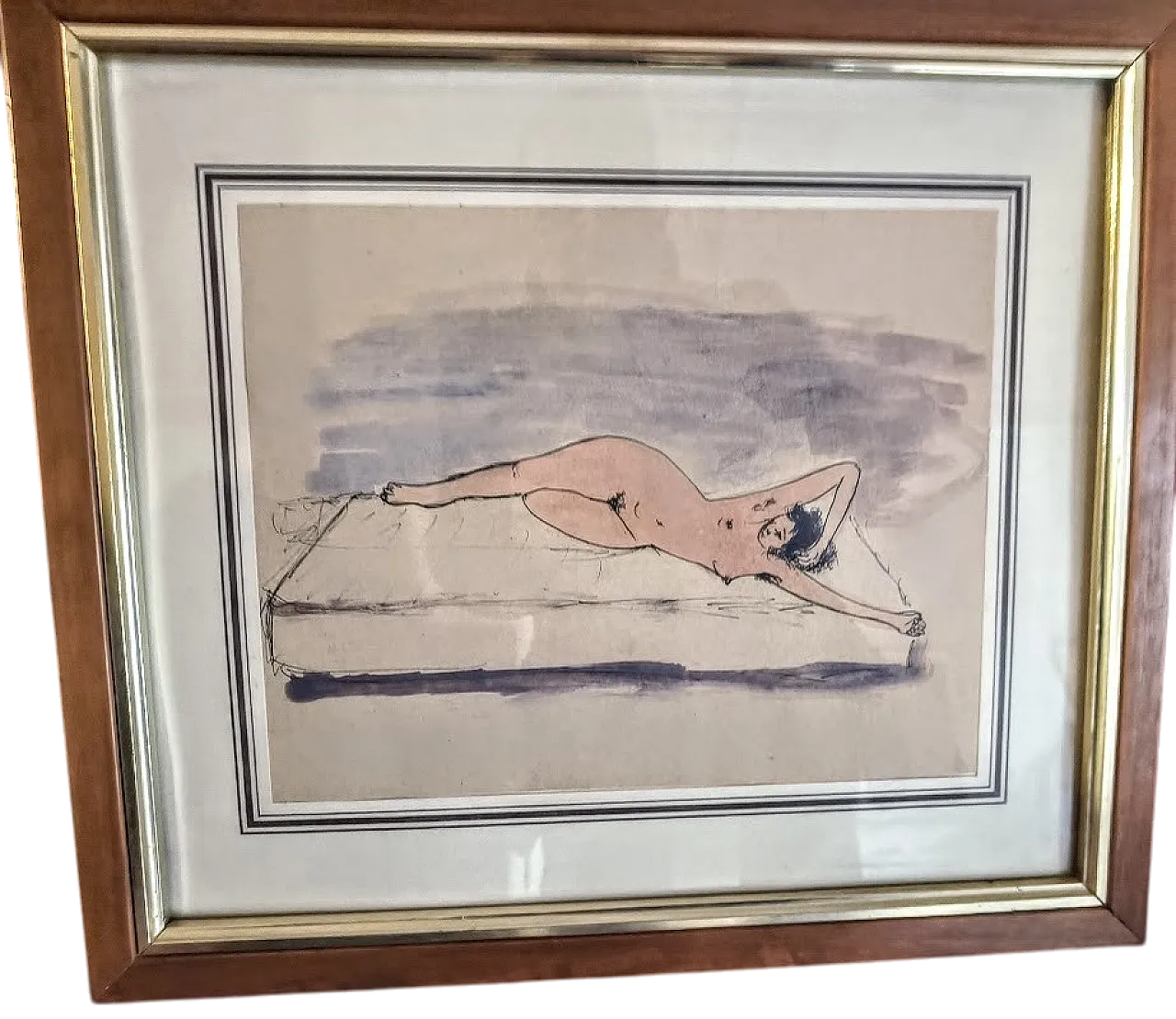 NUDO femminile disteso, acquerello a soggetto EROTICO. Anni 50 Italia 6