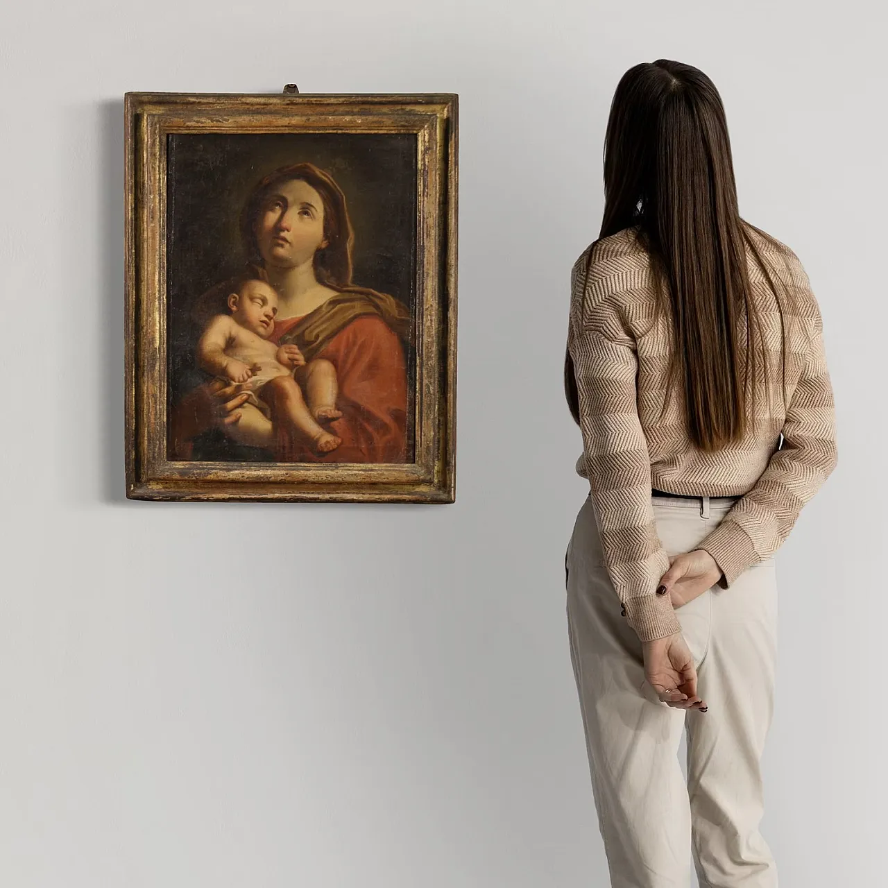 Antico dipinto Madonna col bambino, '600 2