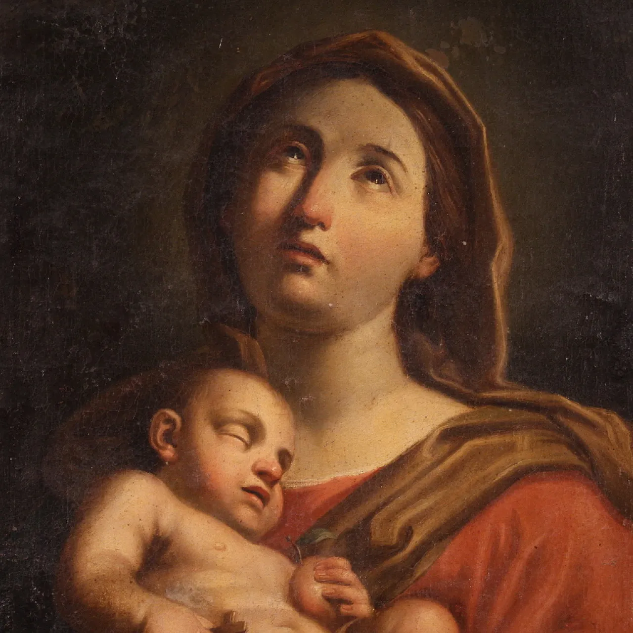 Antico dipinto Madonna col bambino, '600 3