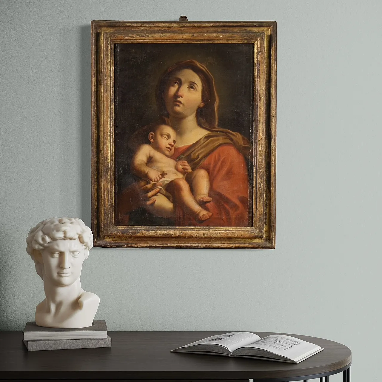 Antico dipinto Madonna col bambino, '600 5