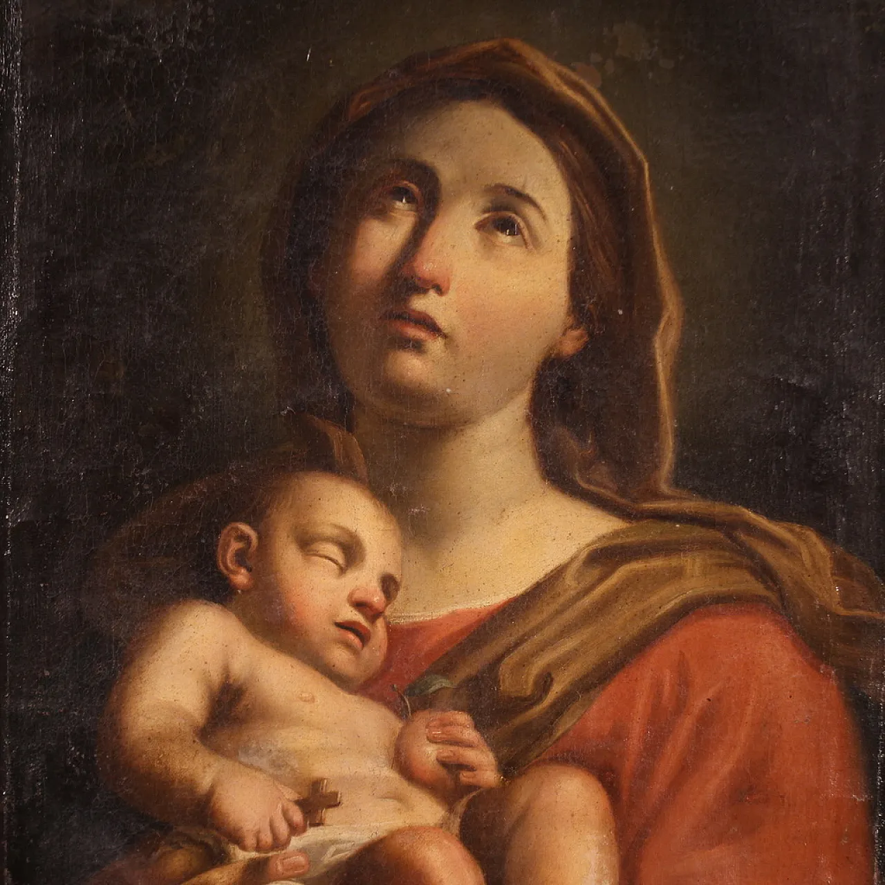 Antico dipinto Madonna col bambino, '600 7