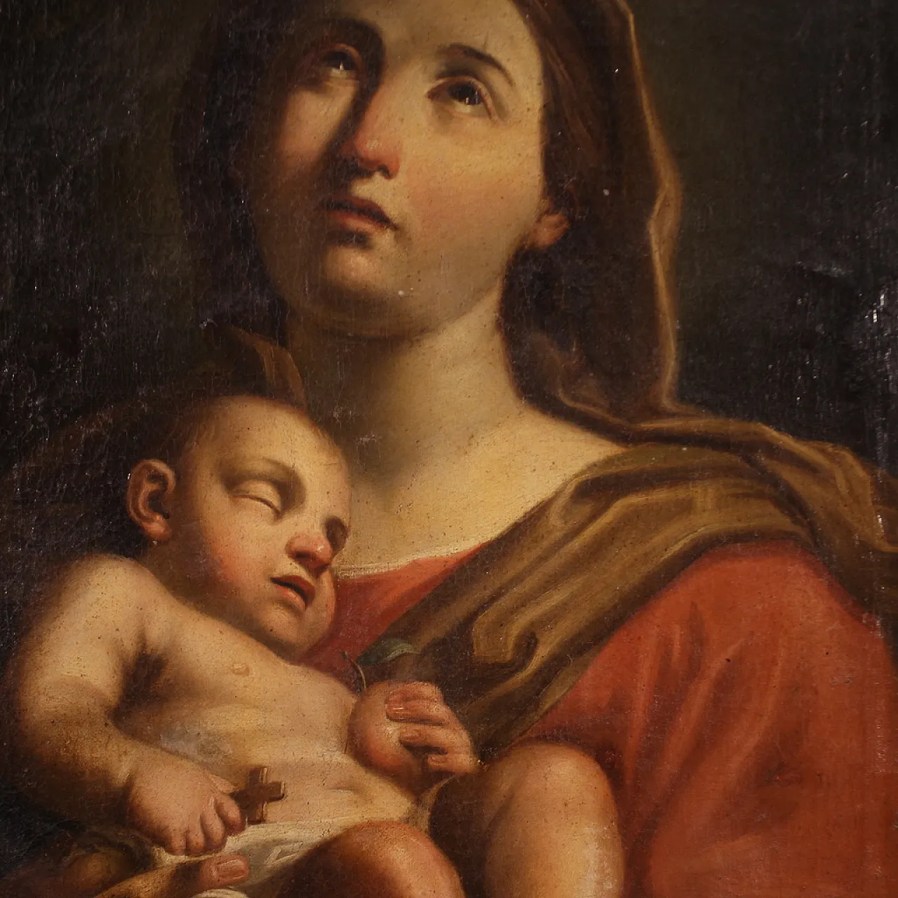 Antico dipinto Madonna col bambino, '600 12