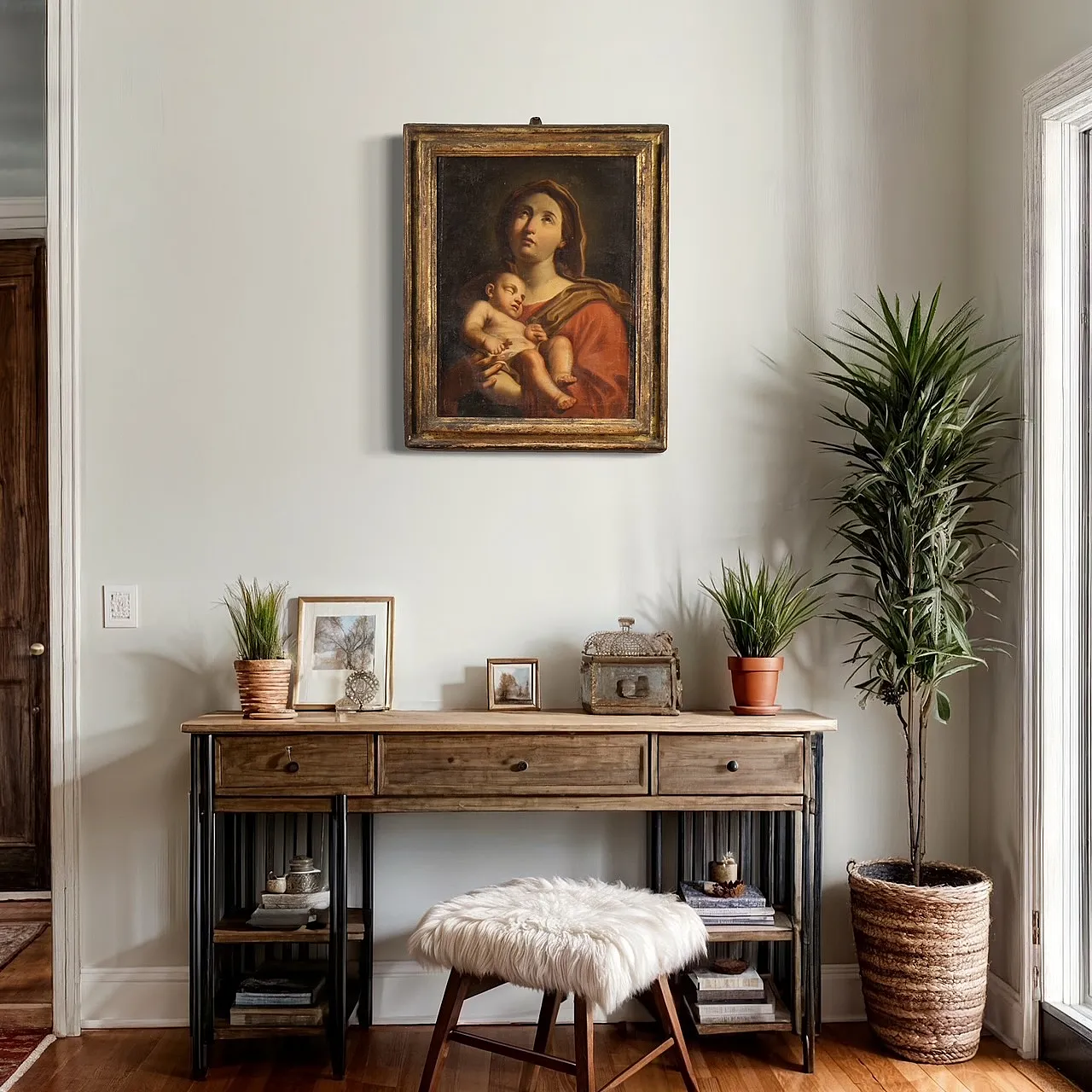 Antico dipinto Madonna col bambino, '600 13