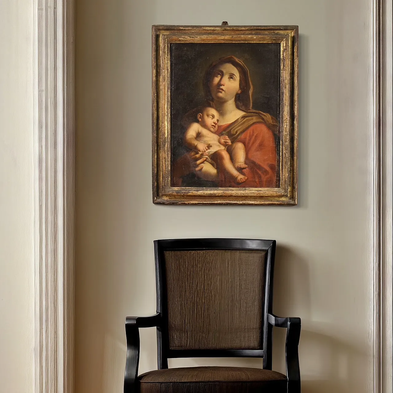 Antico dipinto Madonna col bambino, '600 14