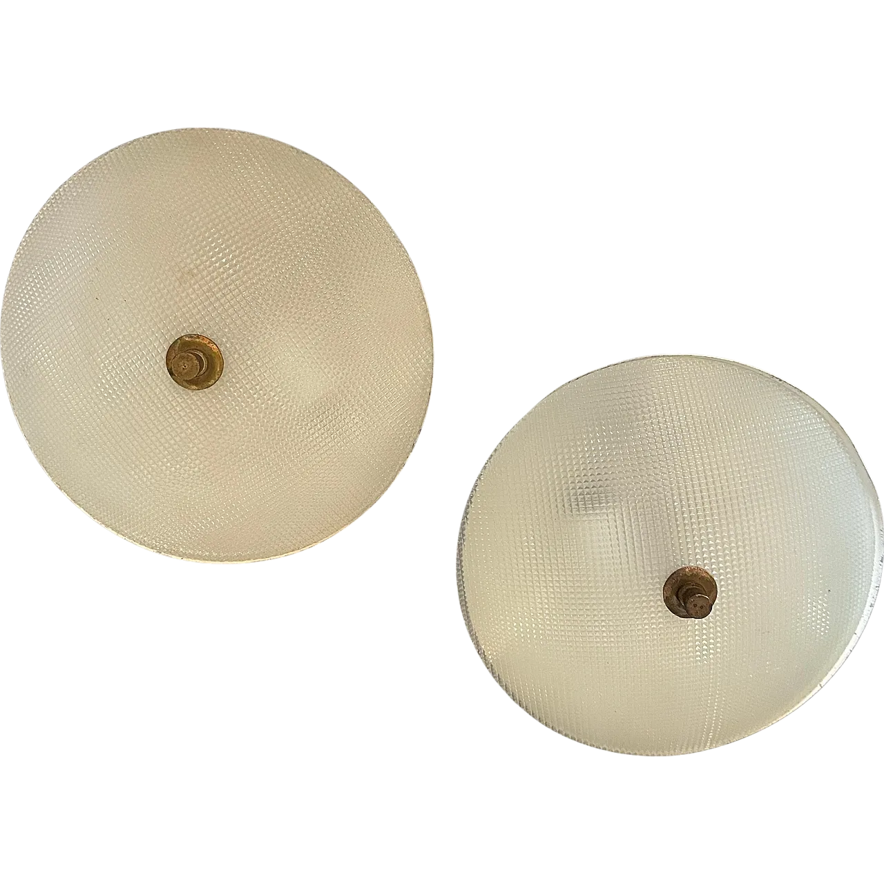 Pair of round brass and glass wall lights, 1950s 13