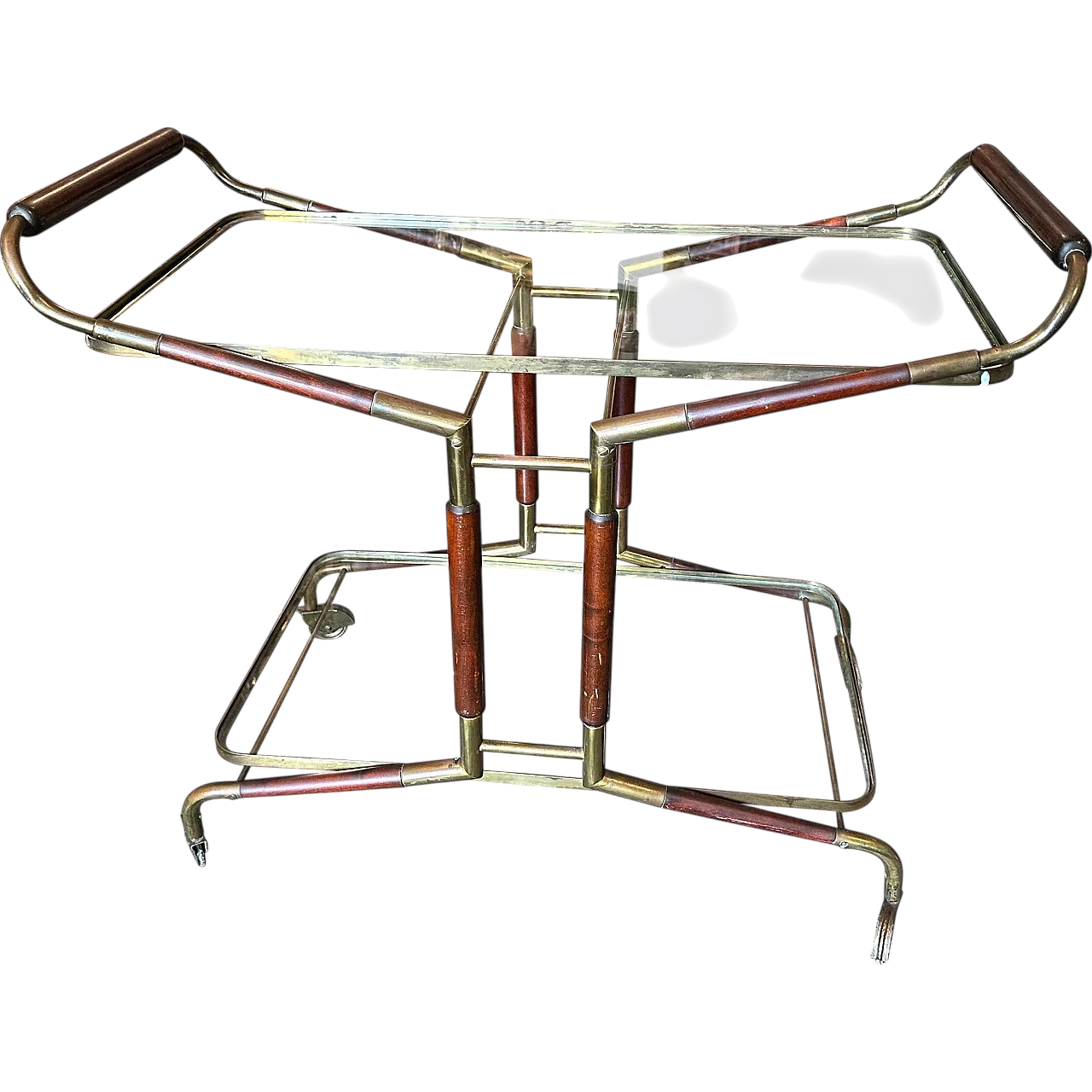 Brass, wood and glass bar trolley by Cesare Lacca, 1950s 16