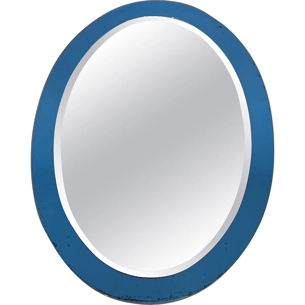 Specchio ovale con bordo bluastro di Fontana Arte, anni '70 13