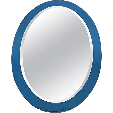 Specchio ovale con bordo bluastro di Fontana Arte, anni '70