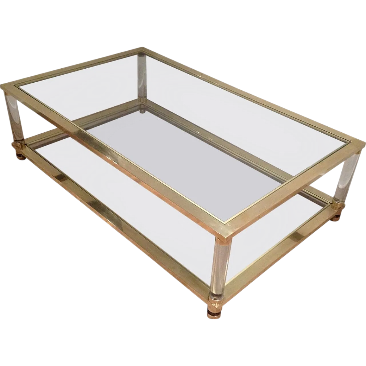 Large lucite and brass coffee table, 1970s 13