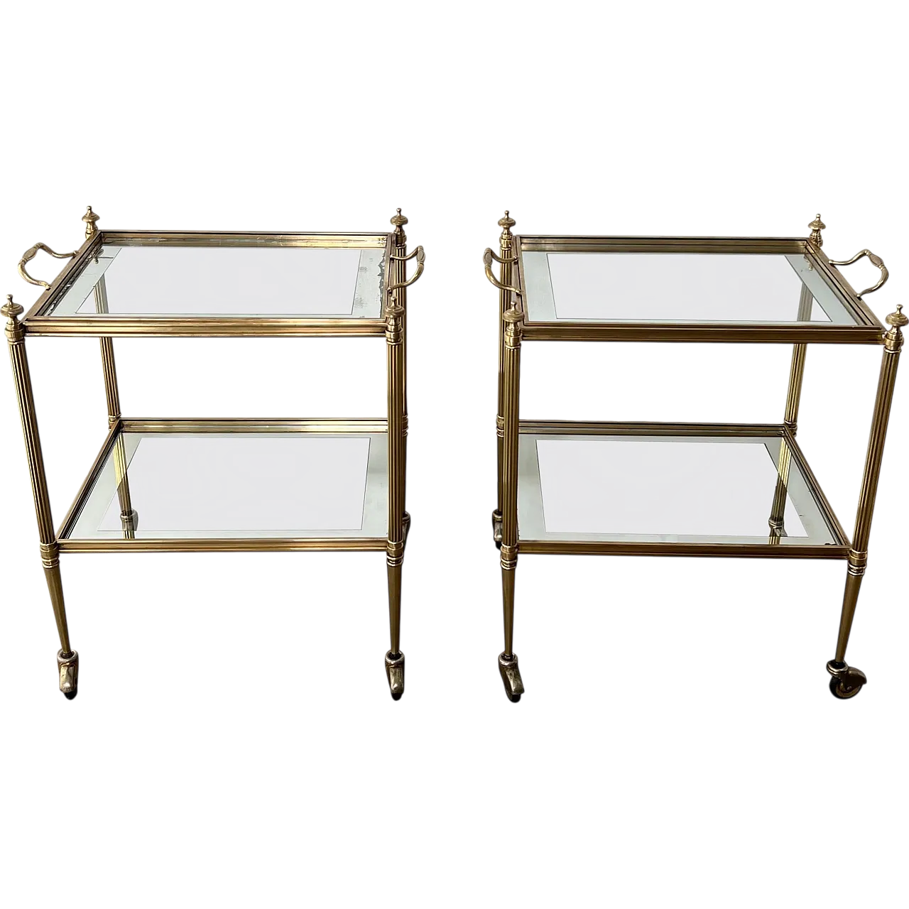Pair of coffee tables with removable top trays, 1940s 21