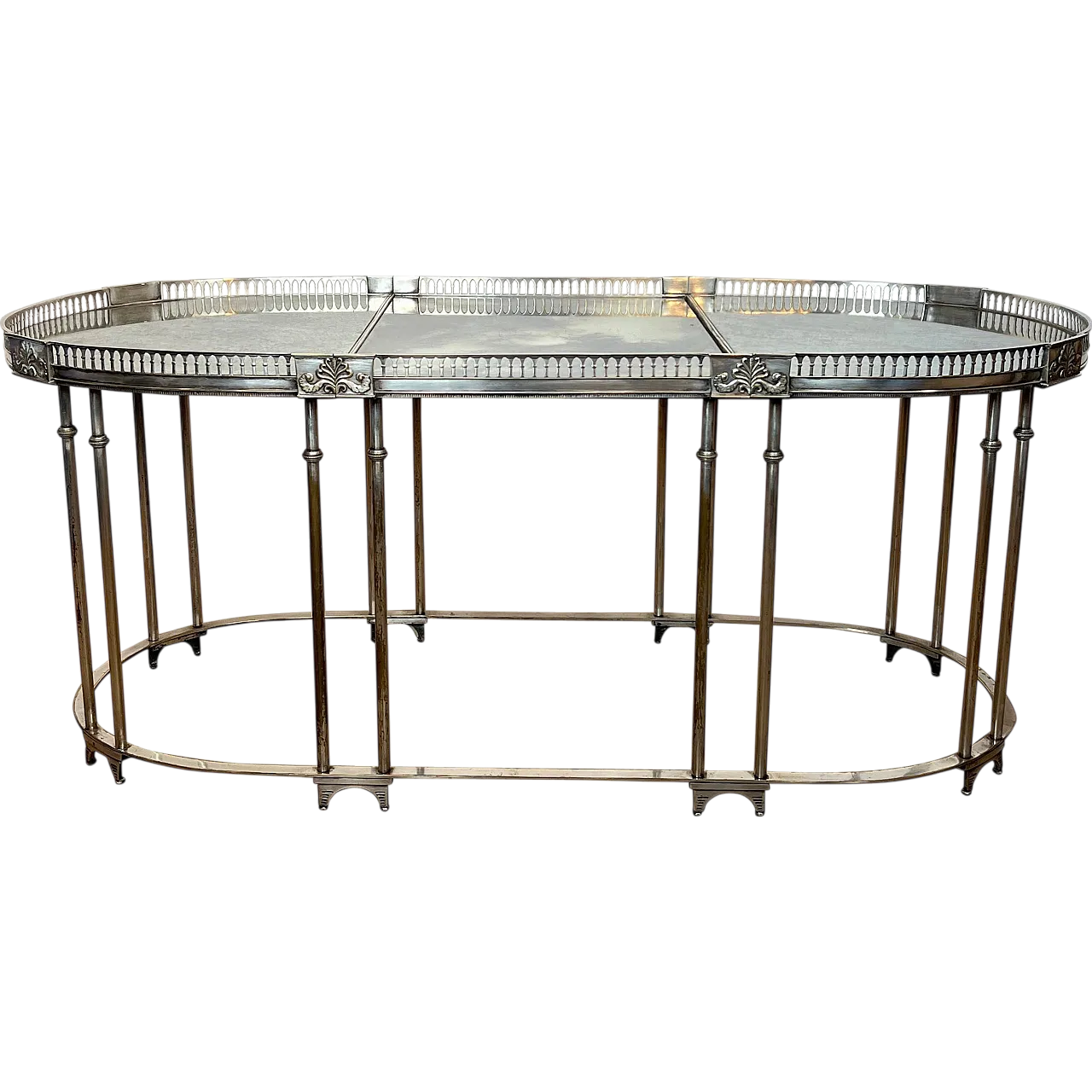 Tavolino placcato in argento con piani in Antique Mirror, anni '40 21