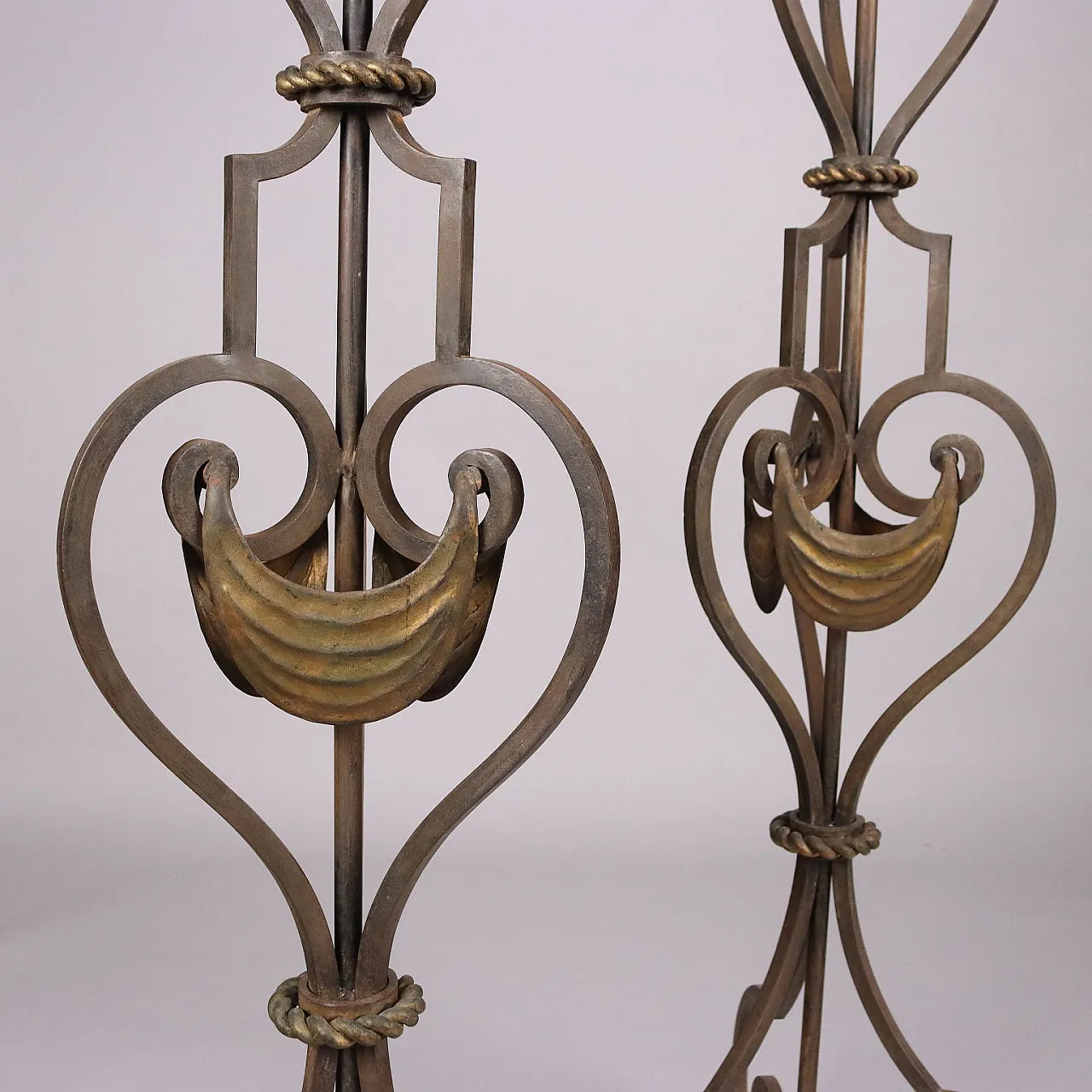 Pair of floor torch holders in wrought iron 8