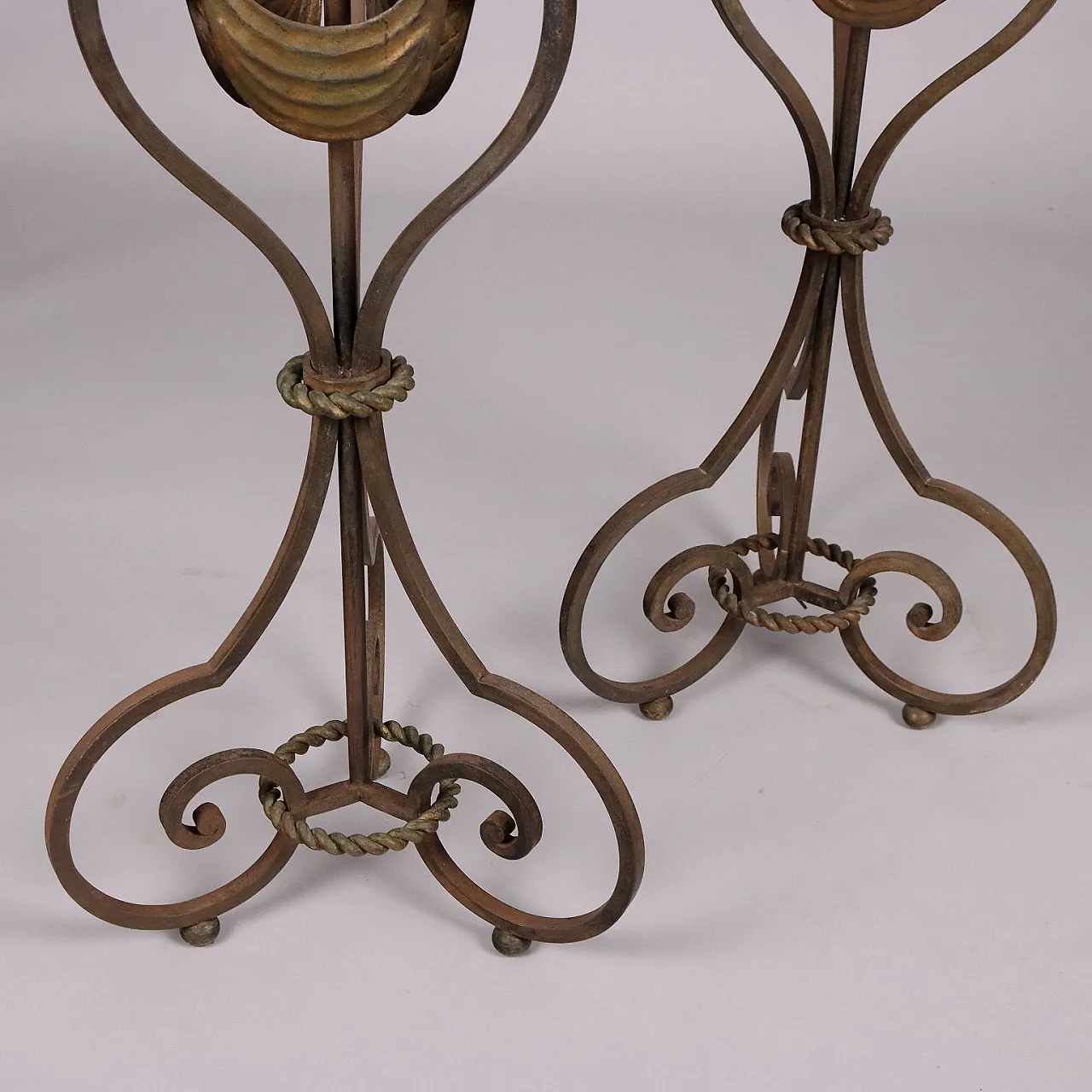 Pair of floor torch holders in wrought iron 9