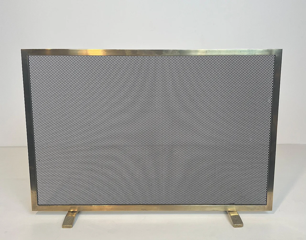 Paravento per camino in ottone e griglia, anni '70 2