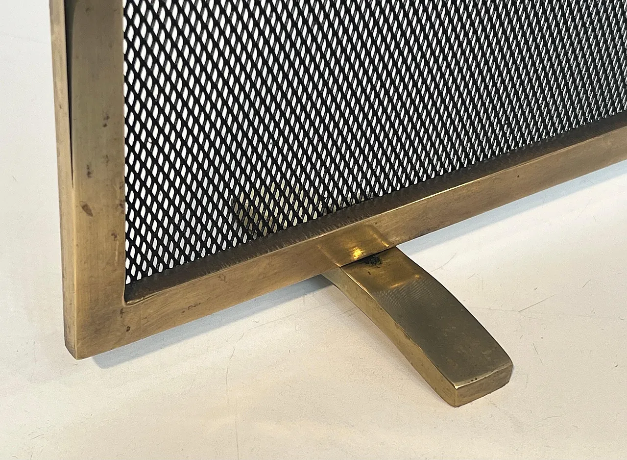Paravento per camino in ottone e griglia, anni '70 6