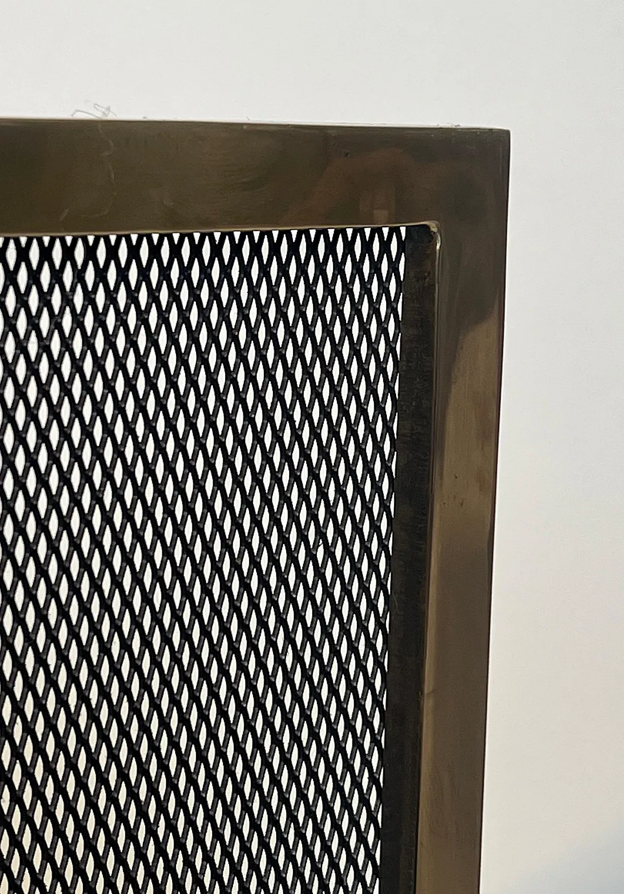 Paravento per camino in ottone e griglia, anni '70 7