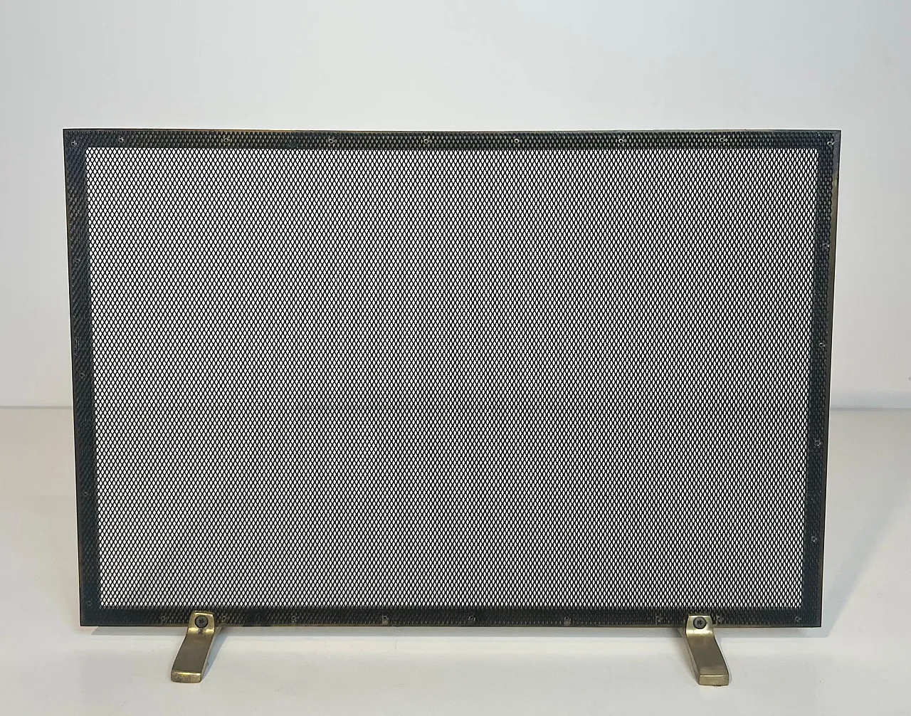 Paravento per camino in ottone e griglia, anni '70 9