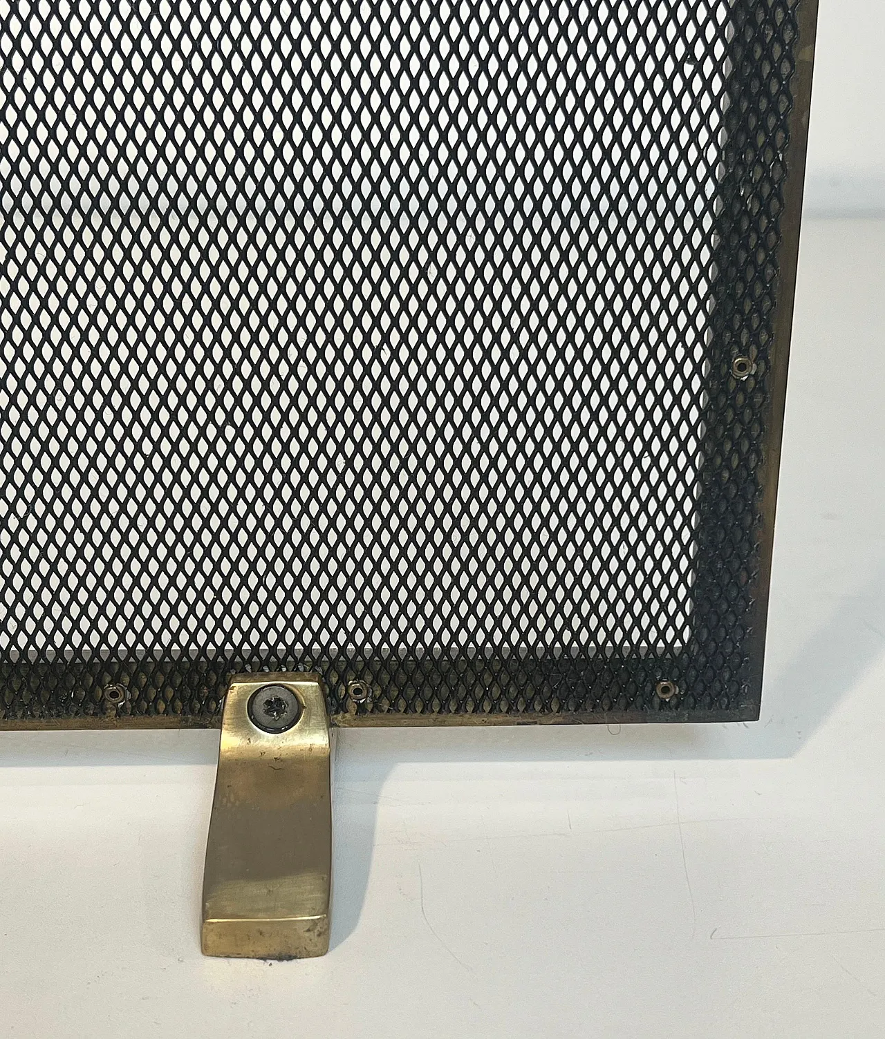 Paravento per camino in ottone e griglia, anni '70 11