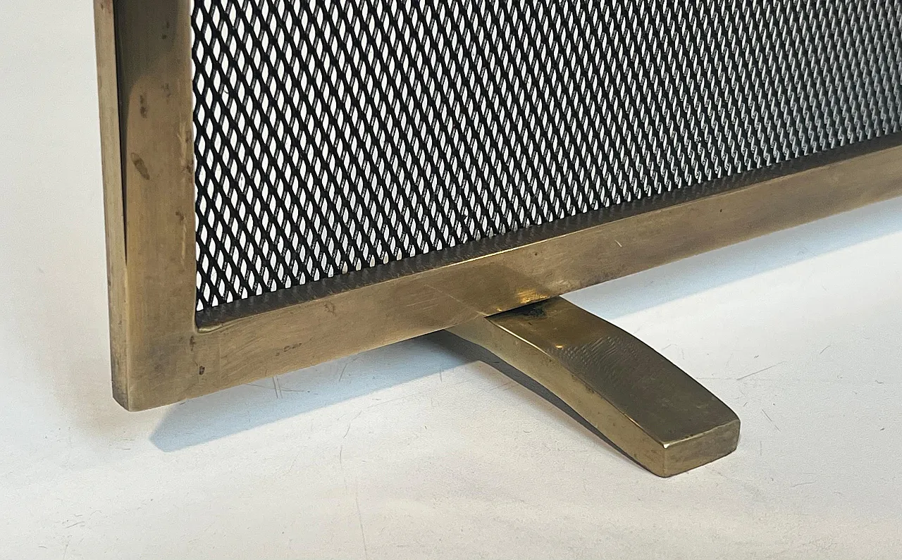 Paravento per camino in ottone e griglia, anni '70 12