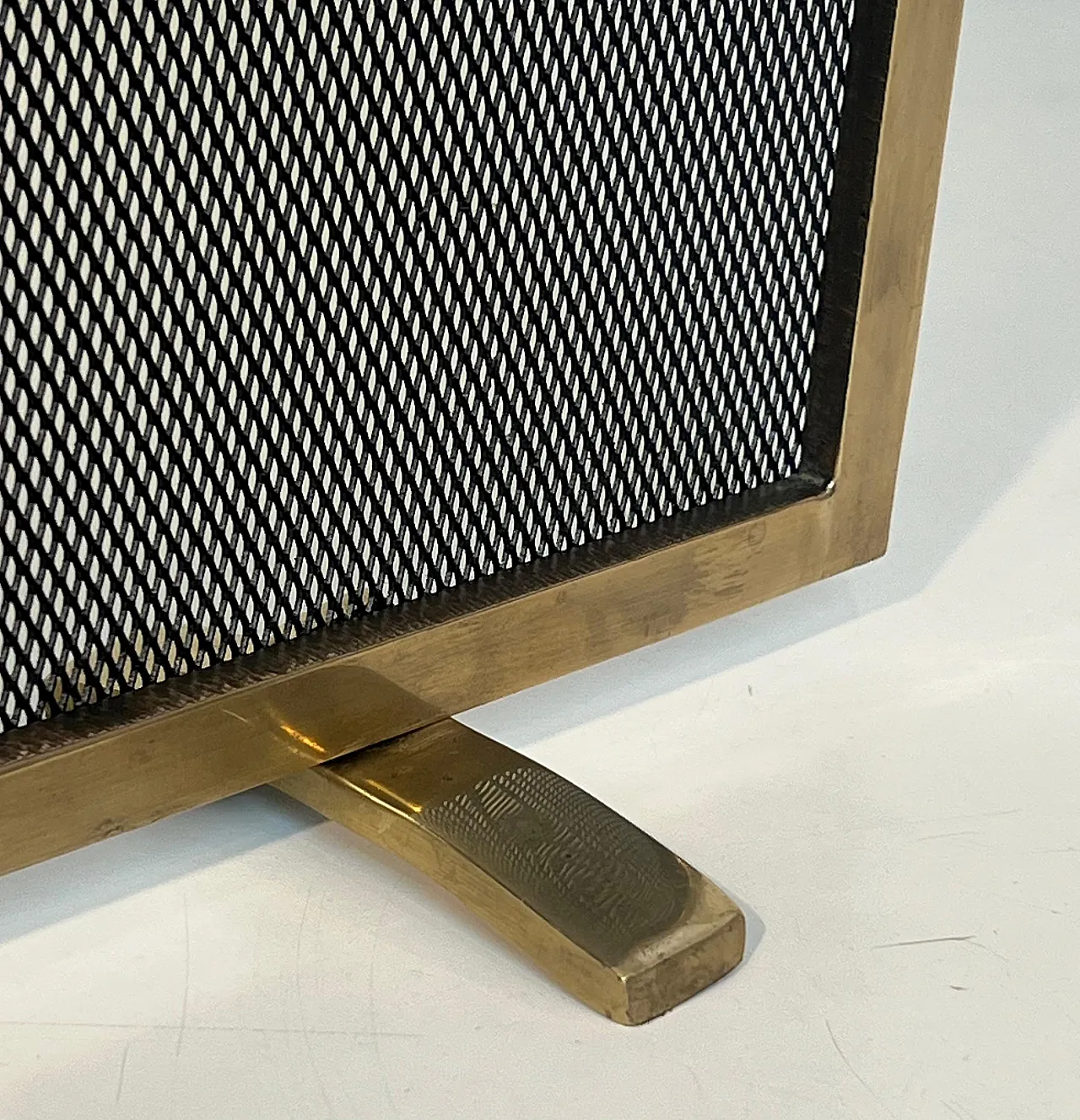 Paravento per camino in ottone e griglia, anni '70 13