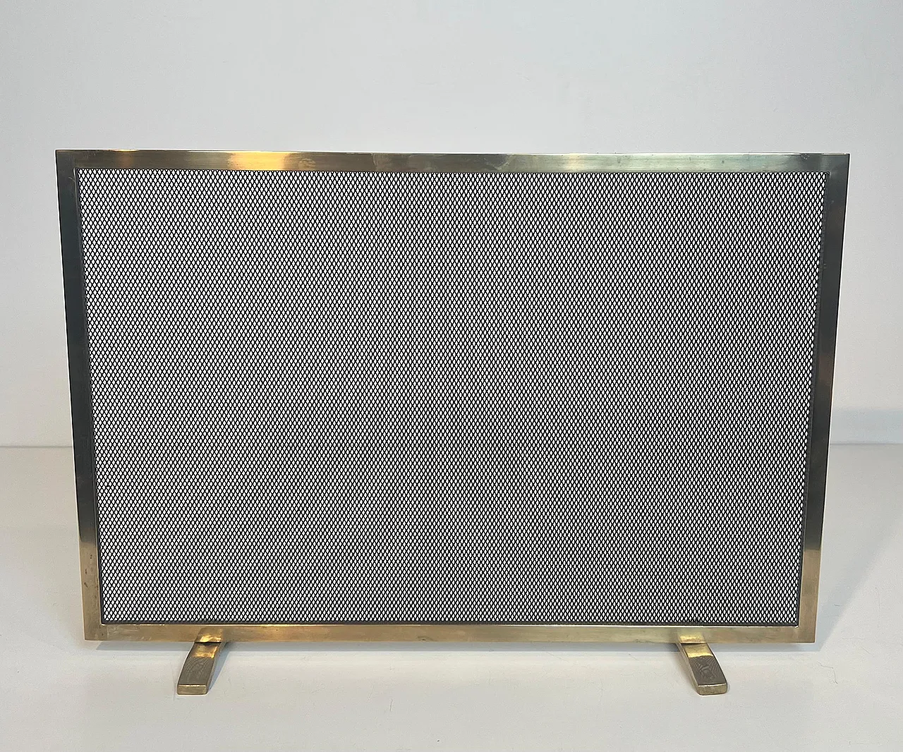 Paravento per camino in ottone e griglia, anni '70 14