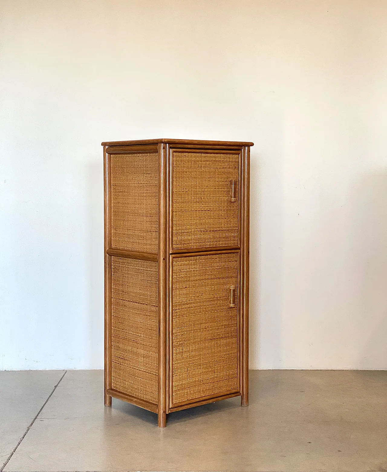 Pair of wicker cabinets and bamboo, 80s 3