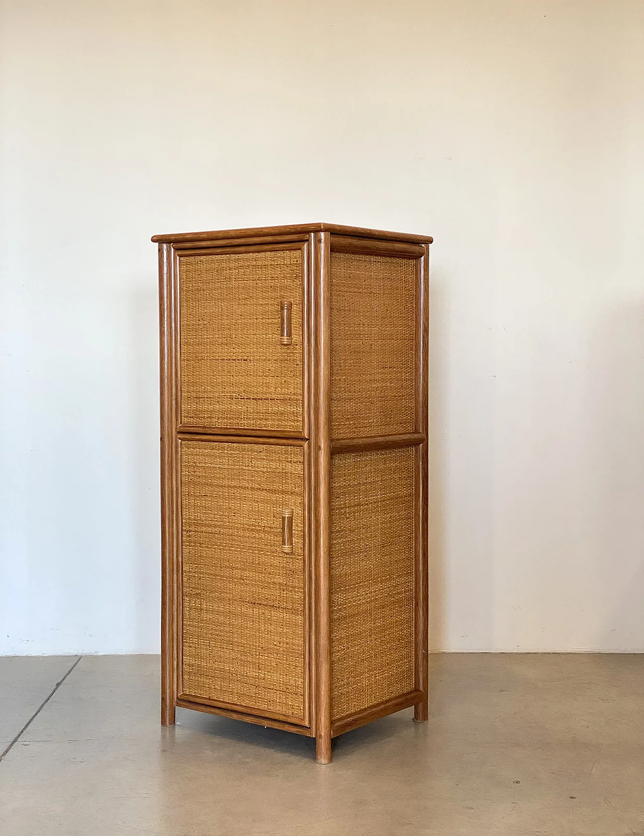 Pair of wicker cabinets and bamboo, 80s 8